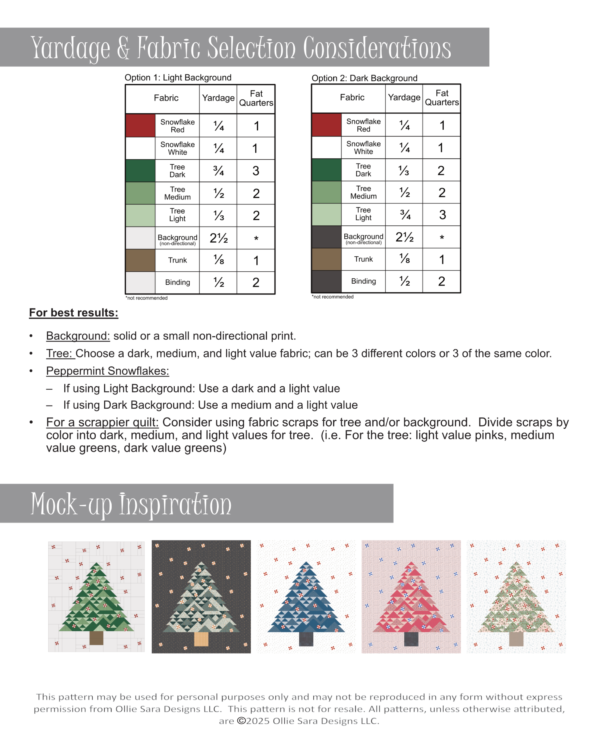 Peppermint Snow Quilt Pattern Cover by Ollie Sara Designs -- Fabric Requirements and Fabric selection recommendations